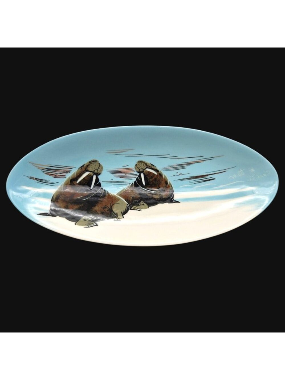 Matthew Adams Alaska Series Walrus Ceramic Plate Vintage MCM Sascha Brastoff
